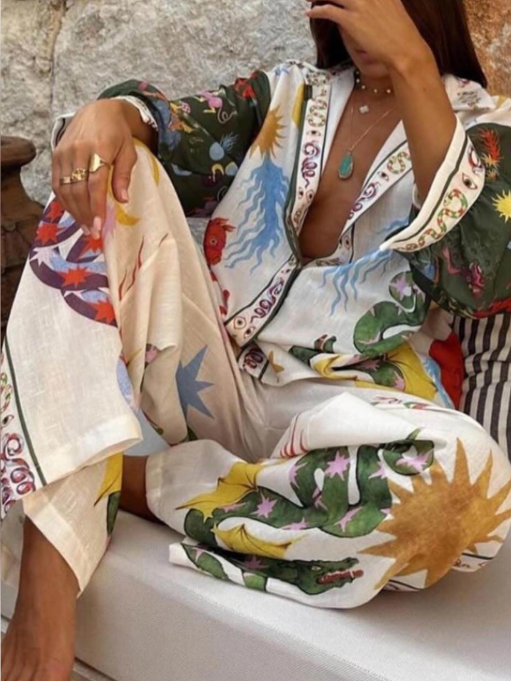 Like my choice Boho Printed Relaxed Pants & Top Set - Multicolor SIZE LARGE NWT - Picture 4 of 5